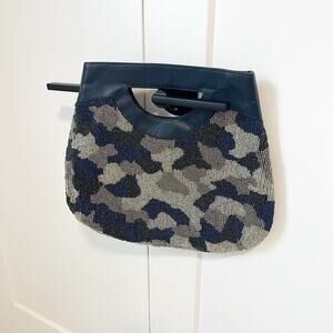 Tiana NY Blue & Gray Camo Beaded Clutch Bag